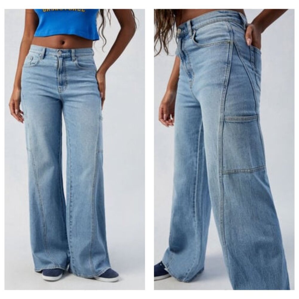 Pacsun Wide Leg Stretch Paneled Jeans | Medium Indigo | Size 26 | NWT